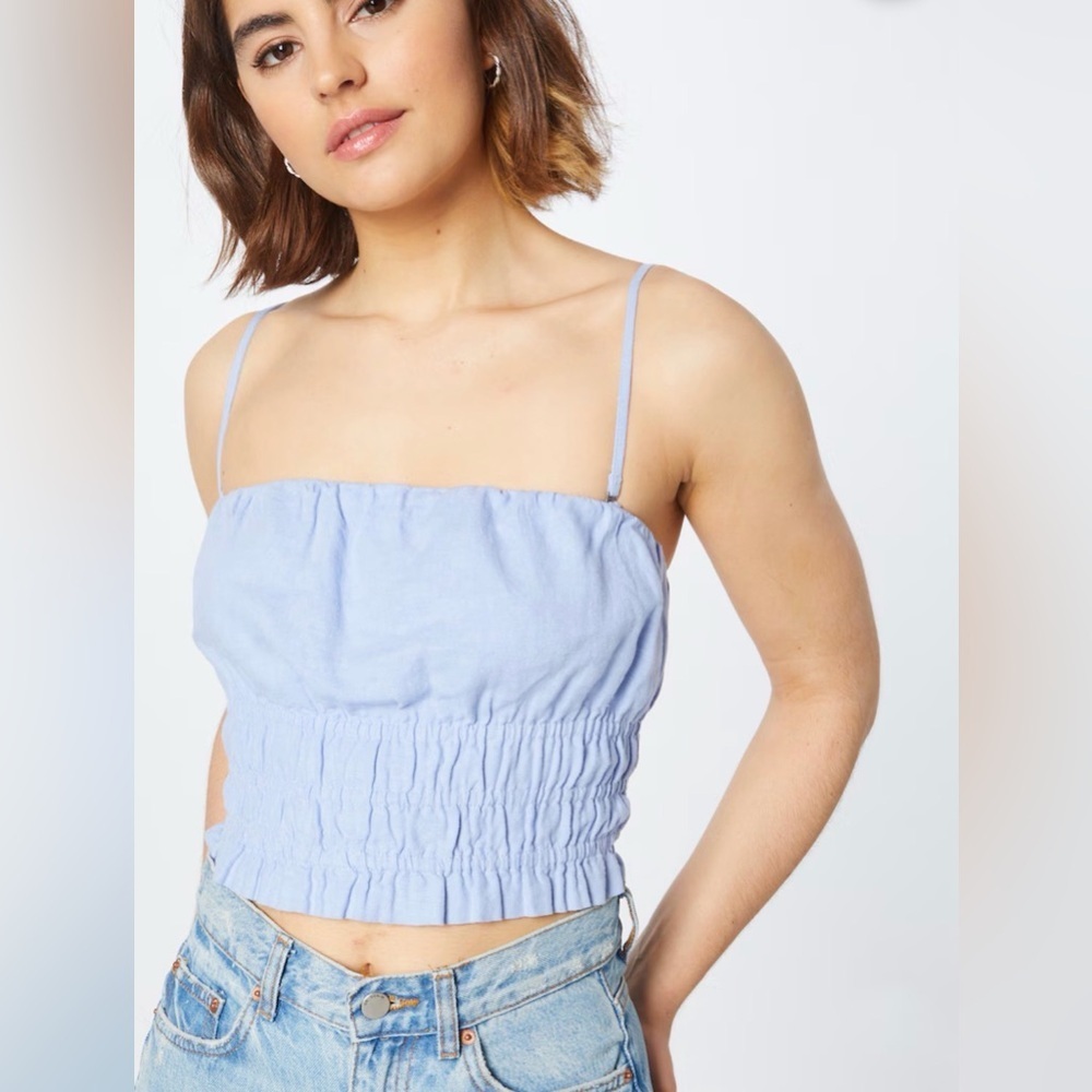 Abercrombie & Fitch Sky Blue Smocked Crop Top Summer Sz Medium Beachy Y2K
